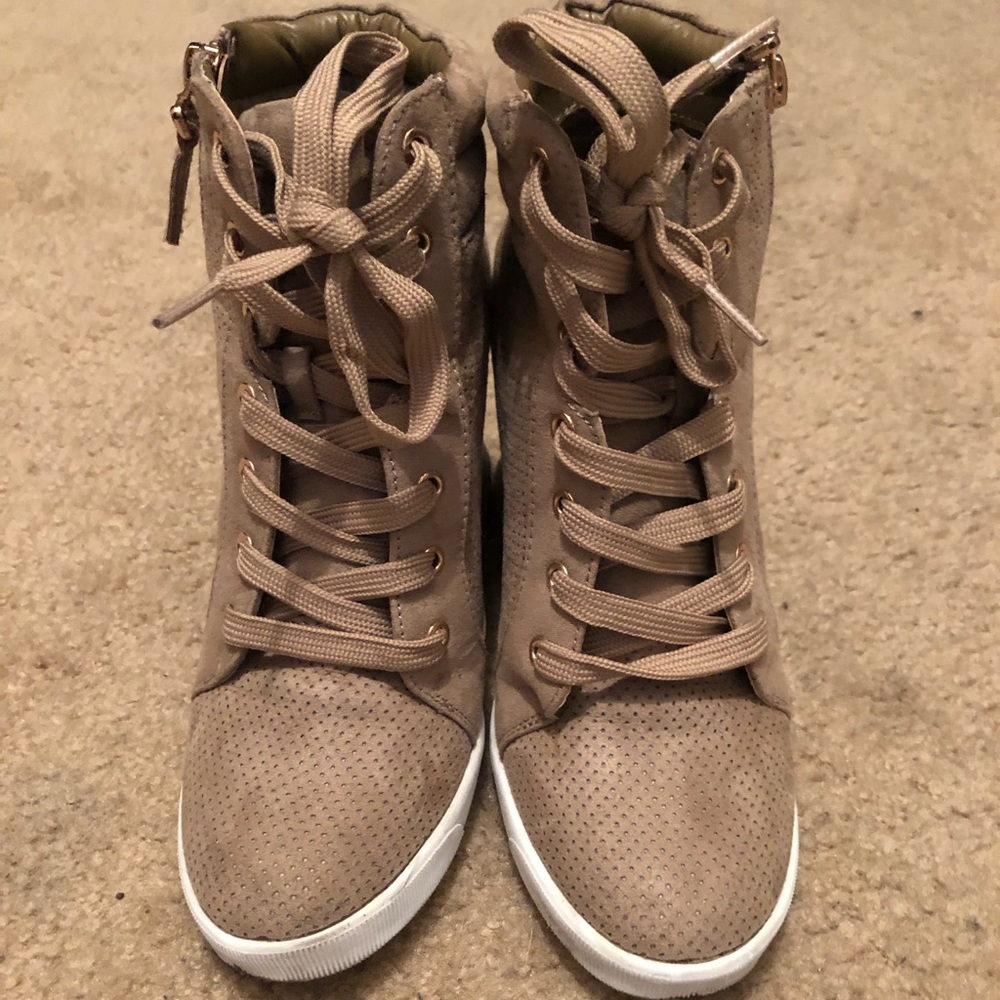 Tan wedge sneakers!